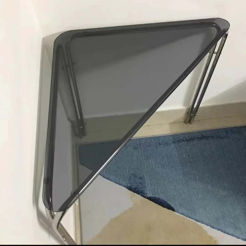 

Modern Minimalist Triangle Desk Corner Desks Glass Side Tables Luxury Transparent Stainless Steel Interior Furniture