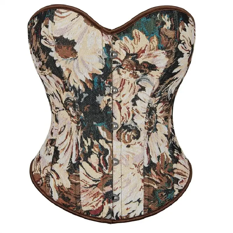 Oil Painting Monet Floral Print Overbust Corset Bustier Top Women Steampunk Vintage Corselet Sexy Lingerie Korsett