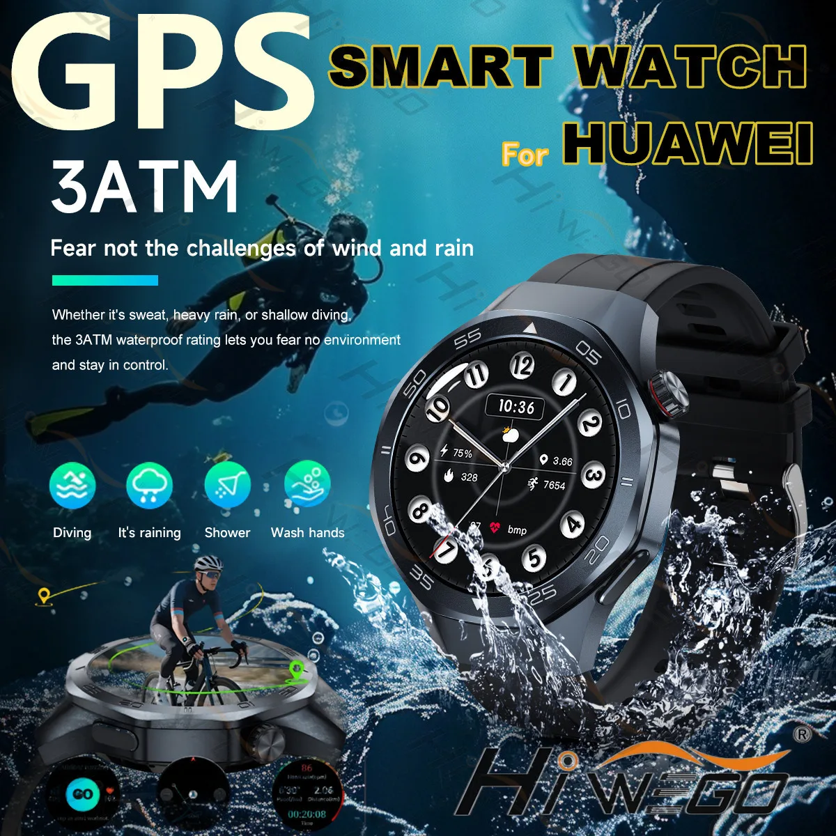 

Смарт-часы с аккумулятором GPS, 530 мАч, 3 атм, водонепроницаемые, 1,53-дюймовый HD-экран, Bluetooth-вызов, уличные, военные, спортивные, умные часы для HUAWEI