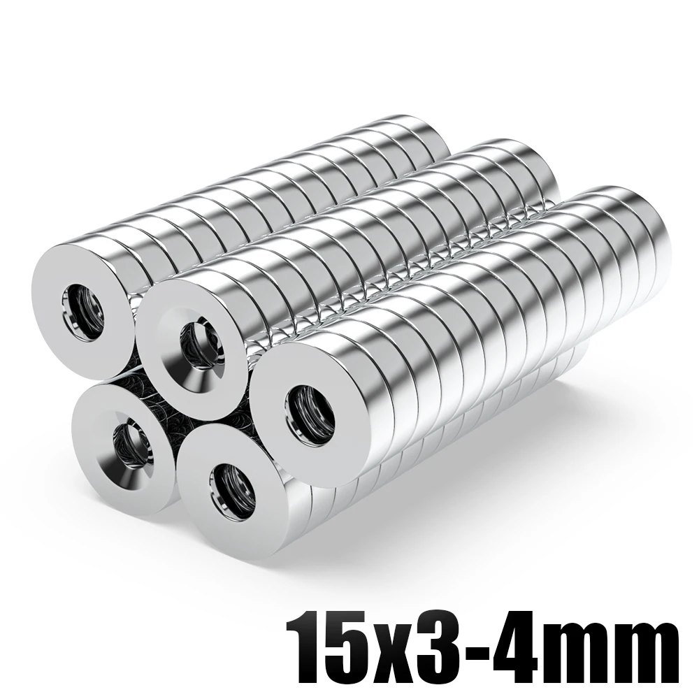 10/20/50/100Pcs N35 Super Strong Magnet 15mm X 3mm Hole 4mm Round Magnetic NdFeB Neodymium magnet Powerful Disc imanes with hole