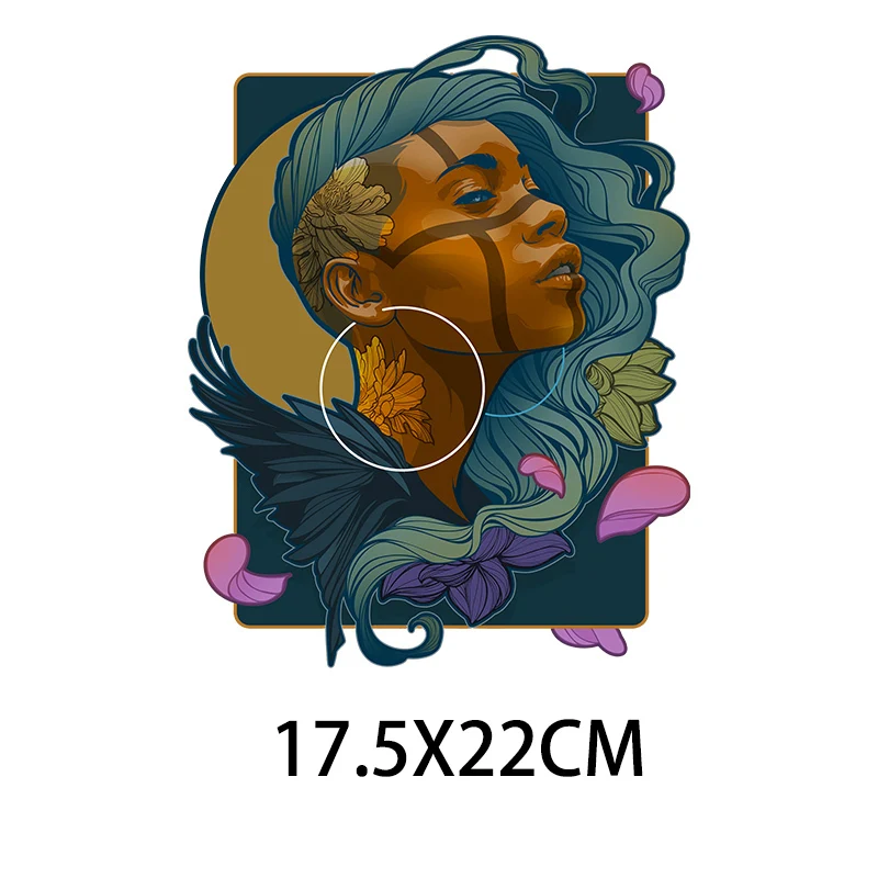 Flower Black Girl Thermo Heat Transfer Sticker On Clothes DIY African Women T-Shirt Iron On Patches For Clothing Applique Decor