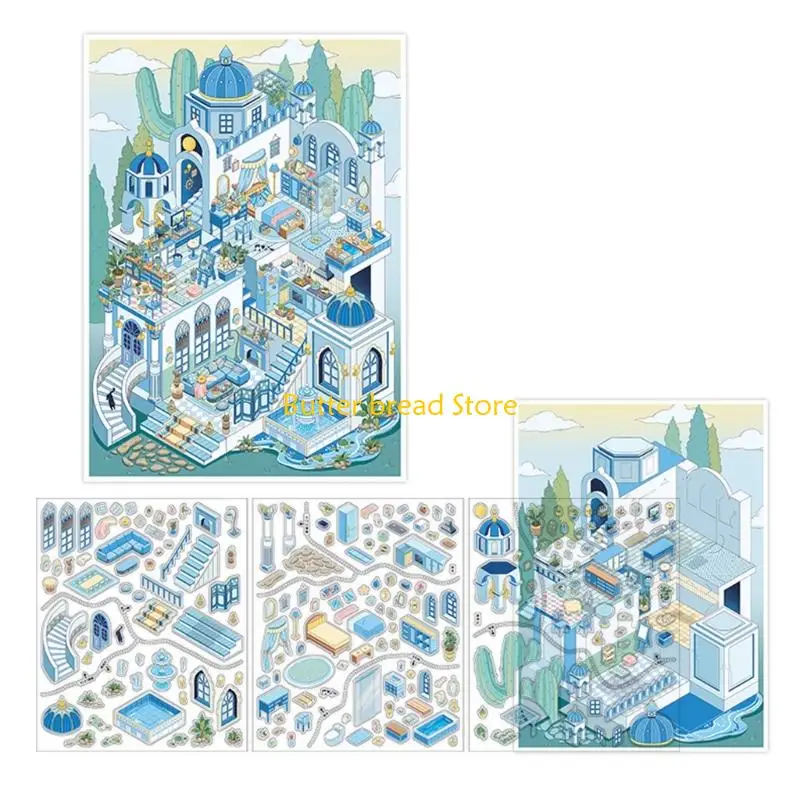 W89C Cartoon Scenery Sticker Miniature Scene PET Sticker For Scrapbooking Notebook