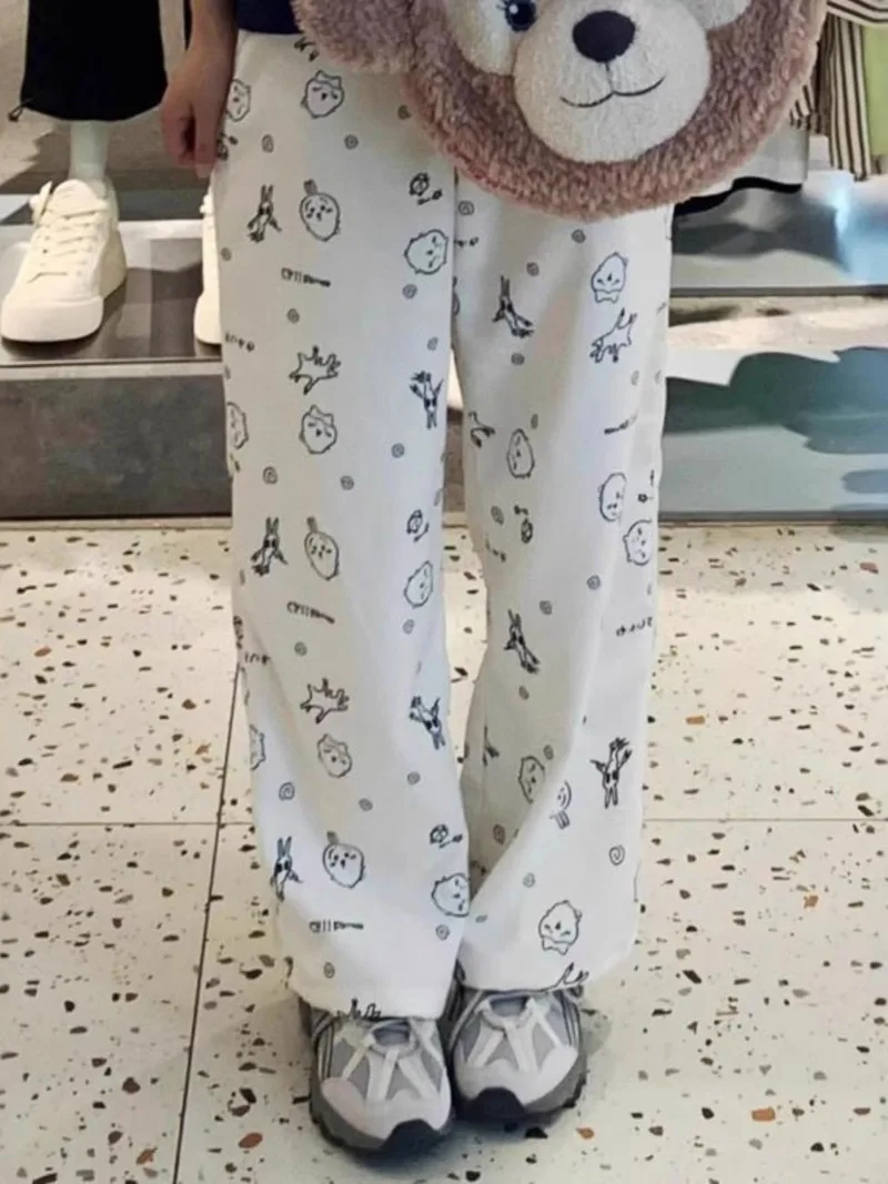 Pantalones rectos de estilo japonés para mujer, calzas holgadas y suaves con estampado de dibujos animados, estilo Kawaii Y2k, Harajuku, 2024