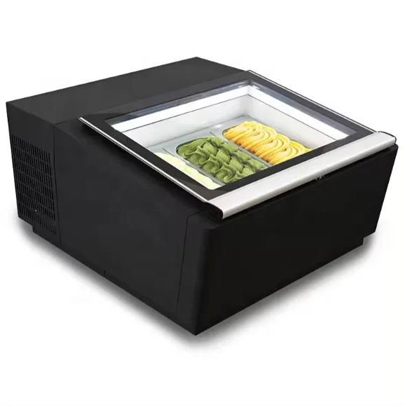 Portable Stainless Steel Ice Cream Gelato Display Freezer Built In Compressor  Display Freezer for Commercial Shop Use