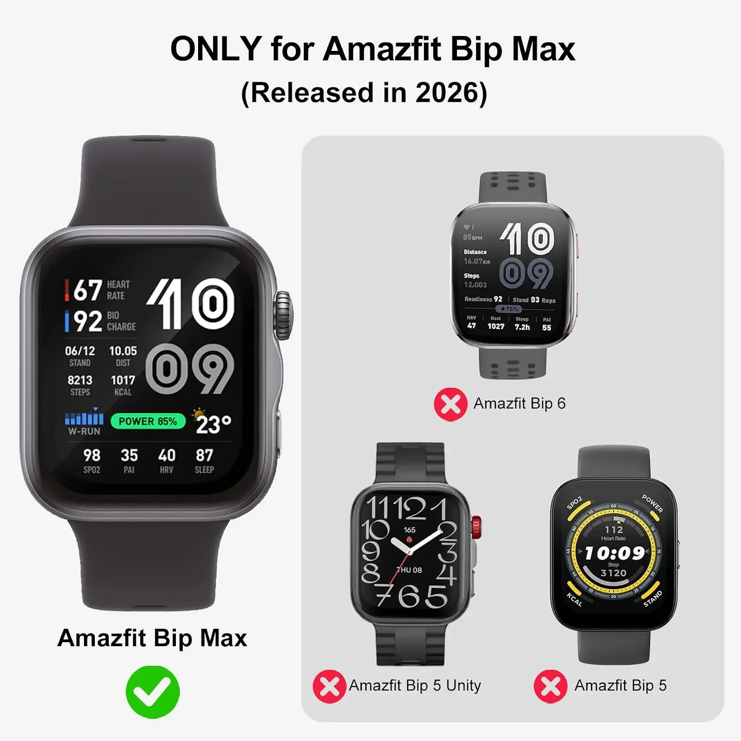 Glass+Case for Amazfit Bip Max Tempered Glass Screen Protector & Hard PC Protective Bumper for Amazfit Bip Max Accessories