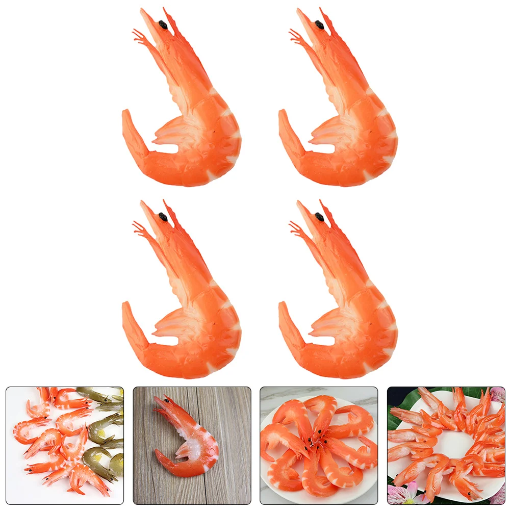 4 Pcs Shrimp Models Artificial Decor Fake Food Toy Photo Props Decorate Realistic