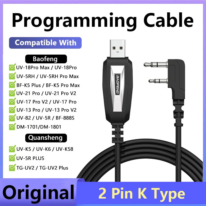 USB Programming Cable With CD for Baofeng UV-5R UV 888S UV-S9PLUS UV-13 16 17 21 Pro Quansheng UV-K5 5R Plus Walkie Talkie Radio