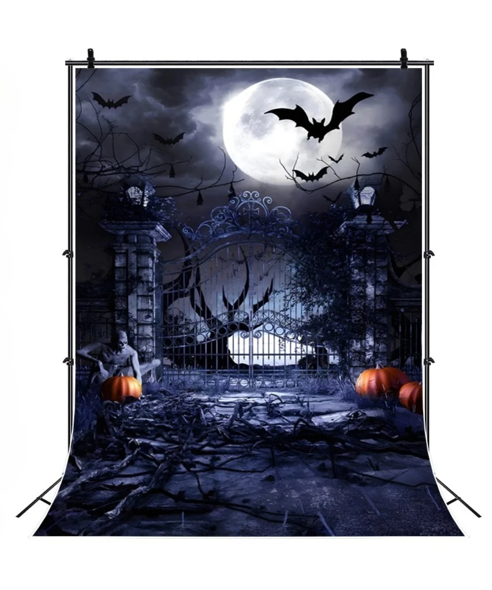 

Halloween Backdrop for Photography Horror Night Moon Pumpkin Castle Witch Scary Cemetery Baby Family Halloween Photo Background