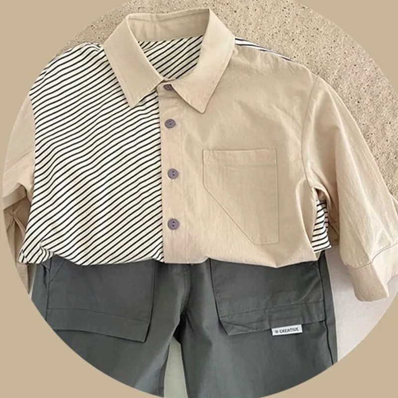 Children Boys Shirts Spring 2023 Fashion Striped Kids Baby Blouses Children Clothing Shirt Long Sleeve 2 3 4 5 6 7 8 9 10 Years