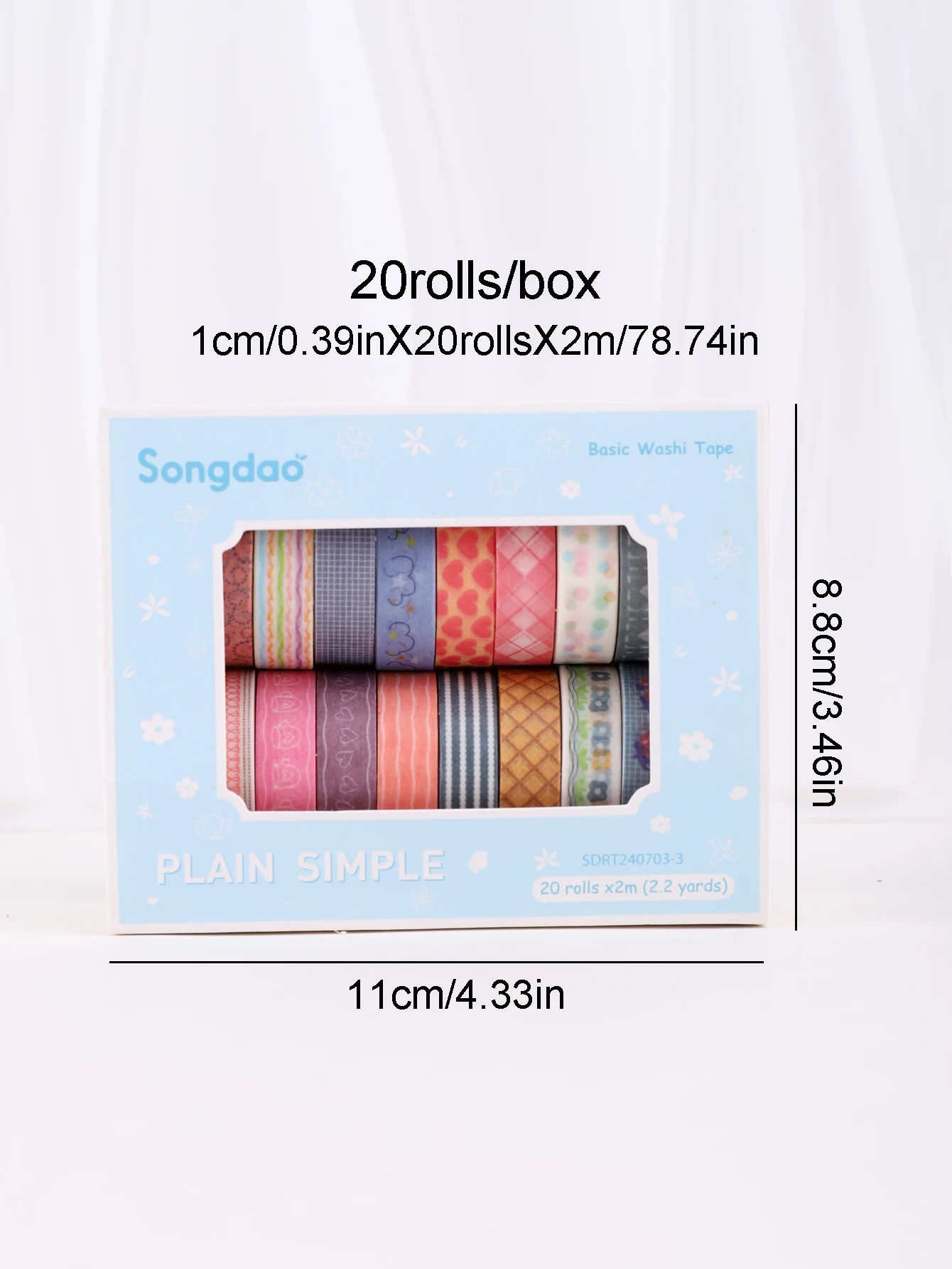 20rolls/Box Colorful Slim Washi Tape Set Masking Tape For Journaling, Scrapbooking And Notebooks Cute Stationery Washi Tape
