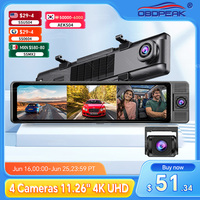 OBDPEAK 3 Camera Dash Cam 4K Car DVR Front Inside Rear 1080P GPS Tracking Night Vision Video Registrator Dashcam Parking Monitor