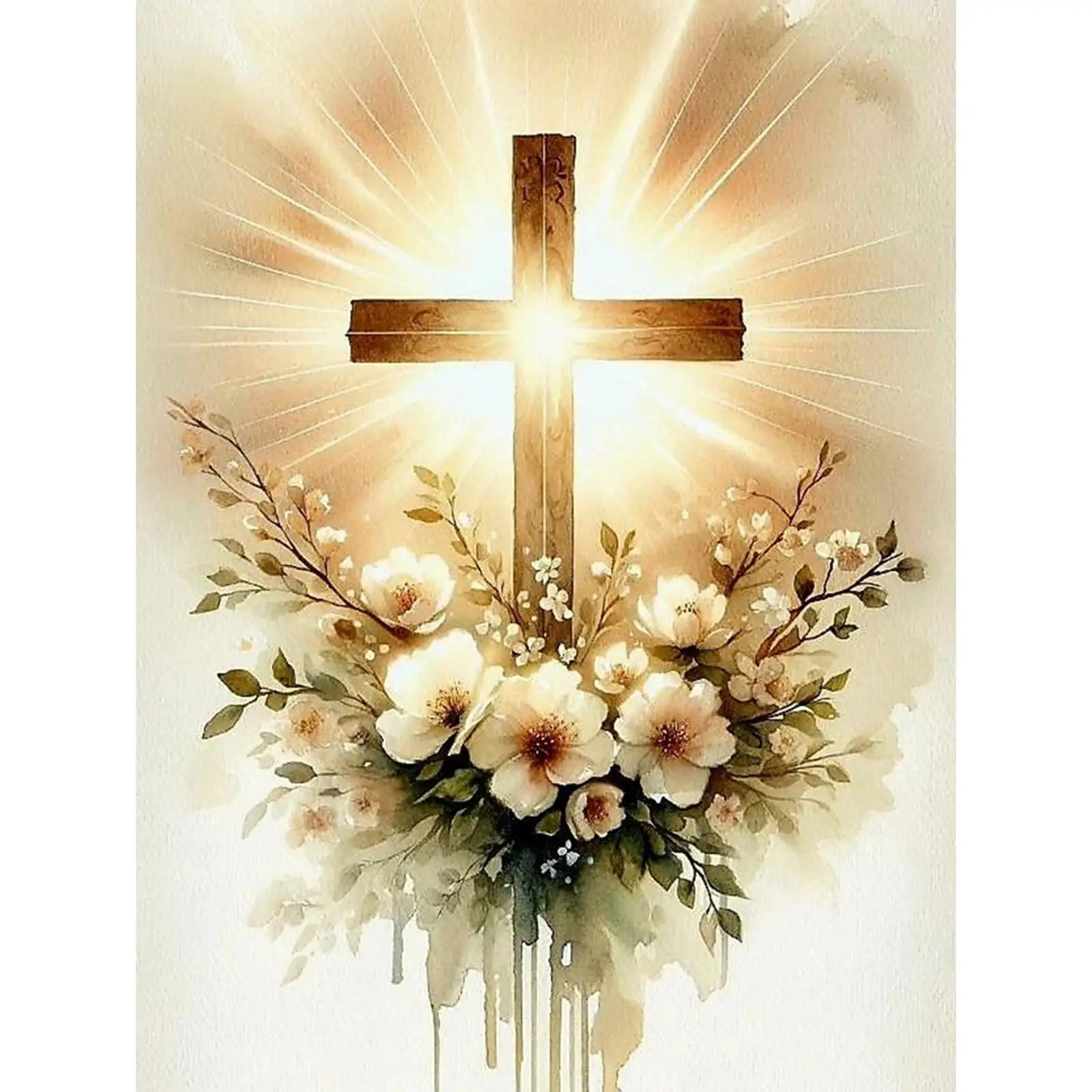 

Glowing Cross with Flowers 500/1000/1200/2000 PCS Jigsaw Puzzles Family Activity Games for Gameroom Bedroom Gifts Home Decor