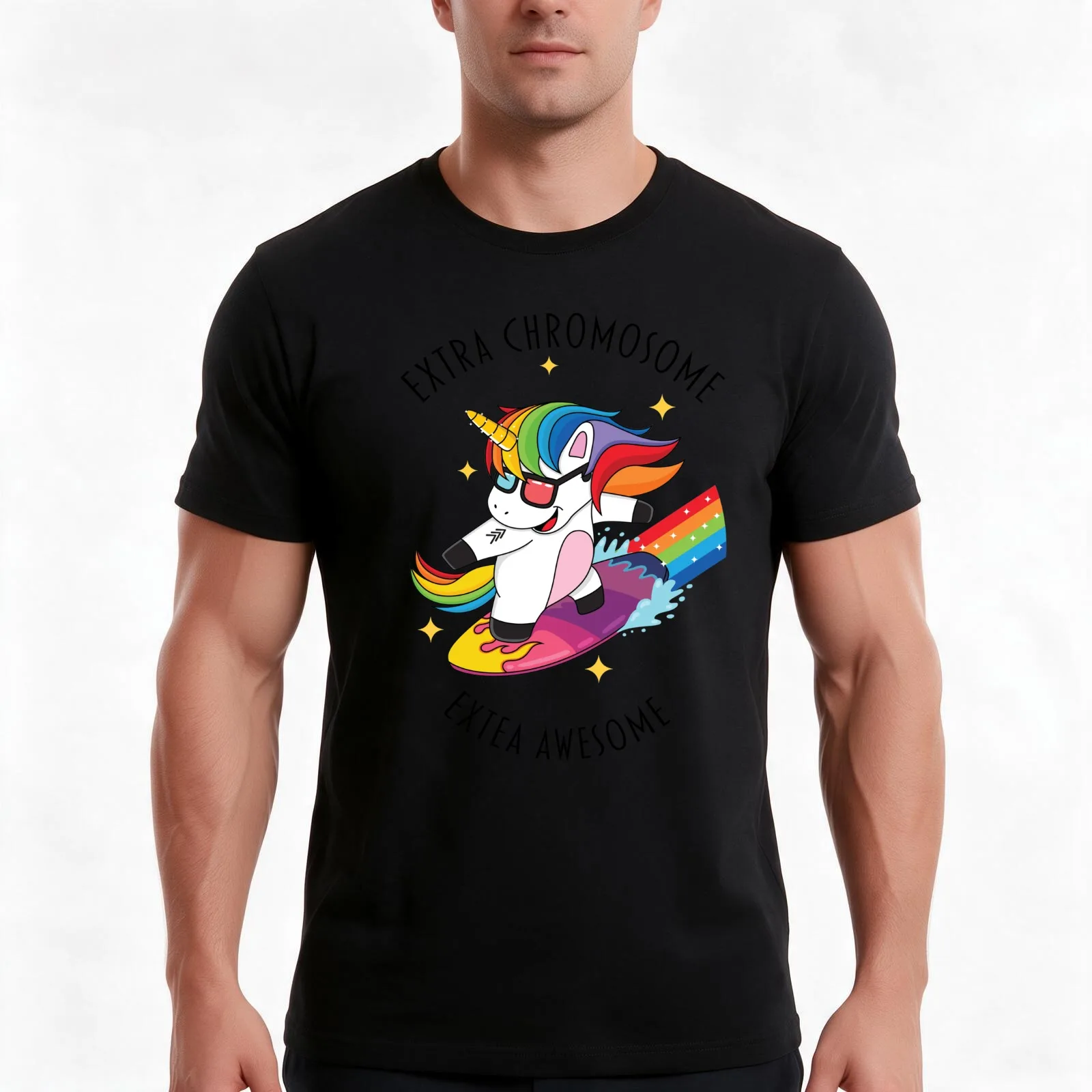 Unicorn - extra chromosomes - extra awesome T-Shirt, Summer Casual Cotton Tee, Oversized Streetwear Tops, Vintage Graphic Print