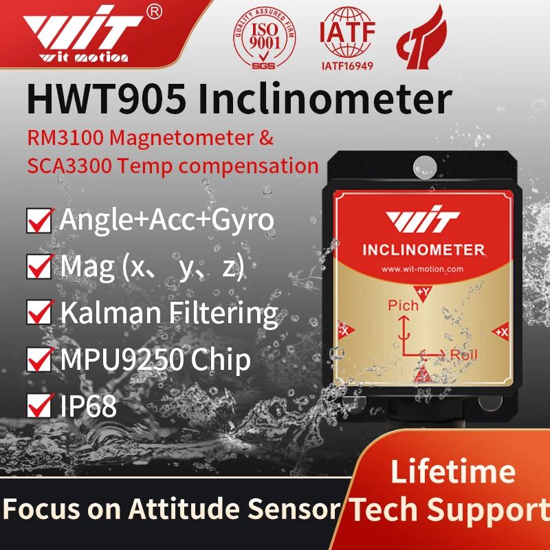 Witmotion High-Precision Inclinometer HWT905 Accelerometer+Digital Compass+Gyro,with Temperature&Magnetometer Sensor Compensatio