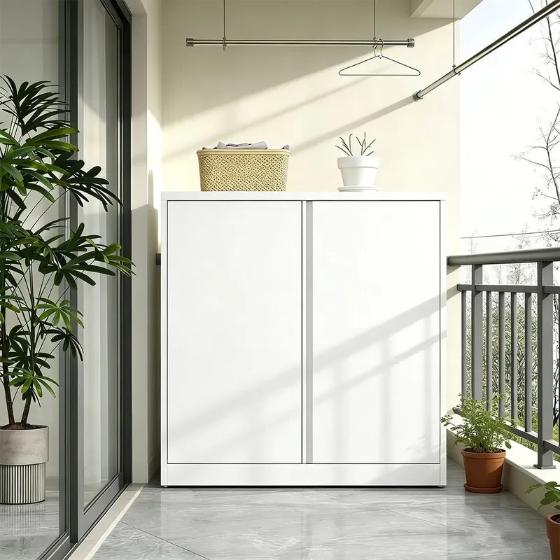 Steel Outdoor Balcony Cabinet Waterproof Sunscreen Locker Double Door Wardrobe Large Capacity Storage for Patio Garden