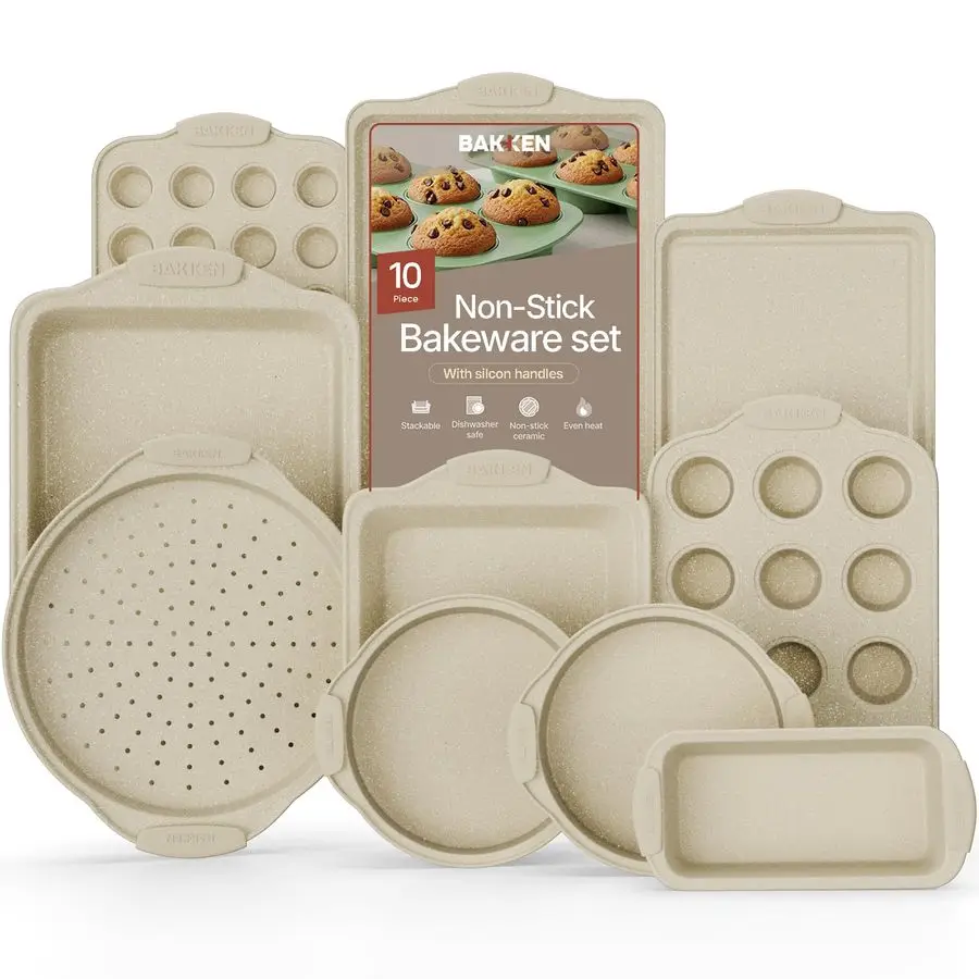 

Кухонные формы для выпечки с антипригарным серым покрытием, набор форм для выпечки из углеродистой стали с белыми силиконовыми ручками, коммерческий ресторан Qua