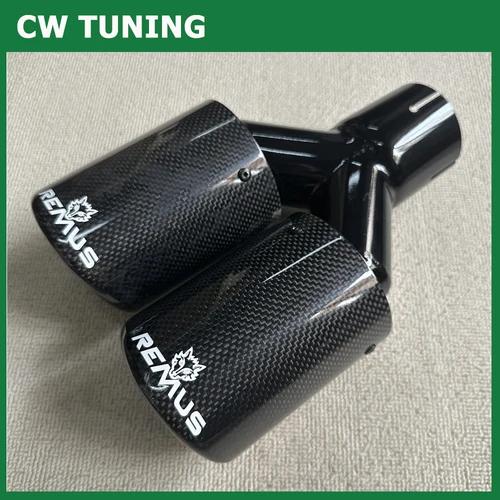 1 Uds modificación de coche Universal doble negro brillante automóvil Remus Logo tubo de escape silenciador tubo punta de escape de fibra de carbono
