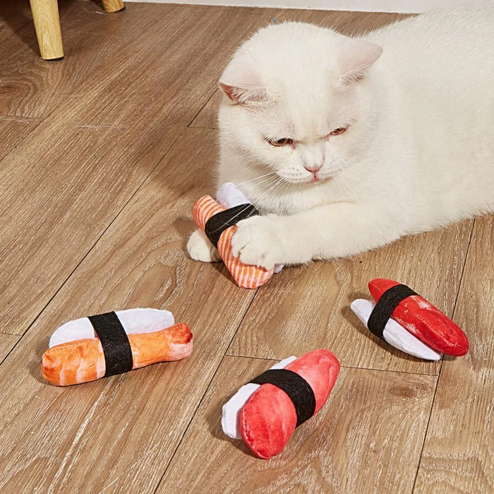 

Cute Simulation Catnip Toy Sushi Shape Bite Resistant Cat Chew Toy Wear-resistant Soft Cat Molar Toy Relieve Boredom