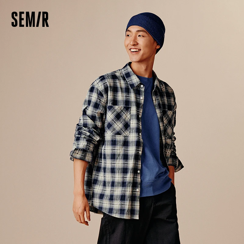 

Semir Long Sleeve Shirt Men 2024 Autumn New Fashion Versatile Retro Plaid Shirt Commuting Irregular Top