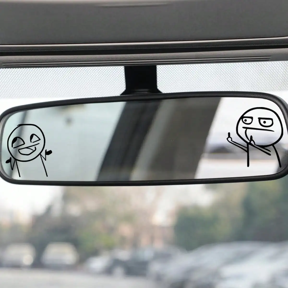 Funny Meme Stick Figure Car Mirror Decals, 2-Piece Humorous Vinyl Set