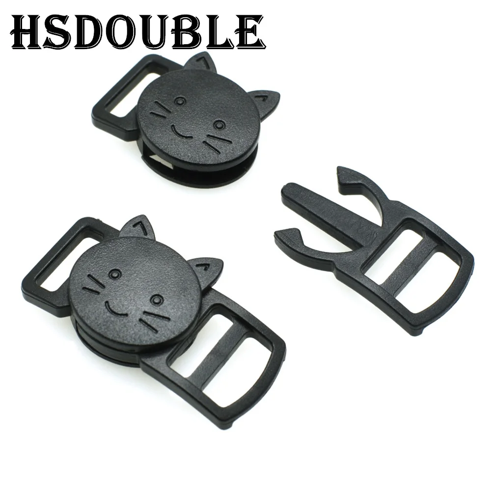 100Pcs/Pack 10mm/15mm Plastic Curved Cat-Head Safty Breakaway Buckle Black Cat Collar Paracord Webbing Apparel Accessories