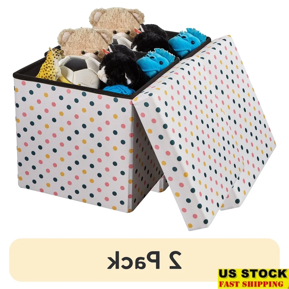 

2 Pack Collapsible Toy Storage Bins Polka Dots Design Kids Room Organizer Chest Multi-Color Folding Storage Solution