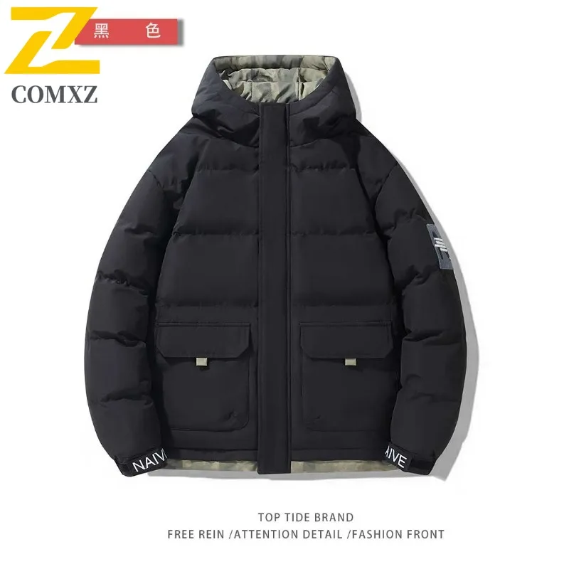 COMXZ الرجال الشتاء Preppy سترة مقنعين قسط جديد تنوعا عادية التزلج التخييم الحشو معطف المشي يندبروف وسادة مبطنة
