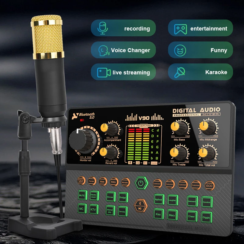 BM800 V90 Sound Card Set Professional Audio Condenser Mic Studio Singing Microphone for Karaoke Podcast Recording Live Streaming