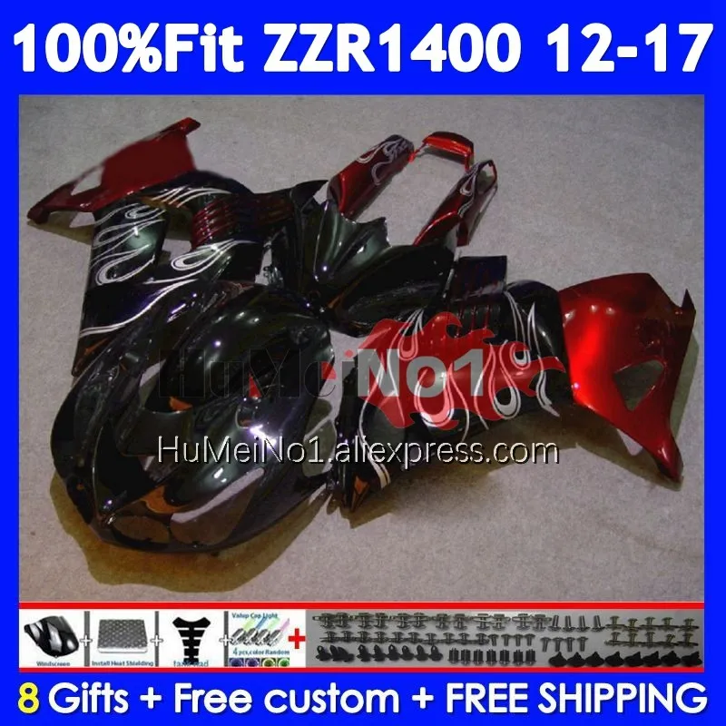 Body For KAWASAKI NINJA ZZR1400 ZZR 1400 12 13 14 15 16 17 230No.100 ZZR-1400 2012 2013 2014 2015 2016 2017 Fairing Gold Flames