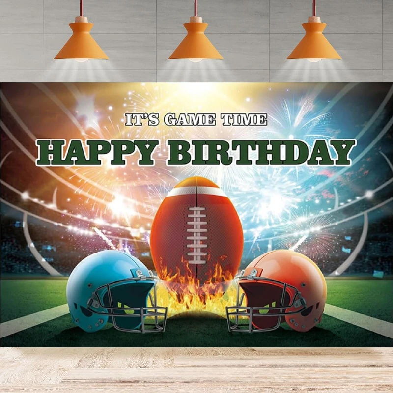 American Football Photography Backdrop Party Happy Birthday It's Game Time Football Field Stadium Rugby Background Wall Banner