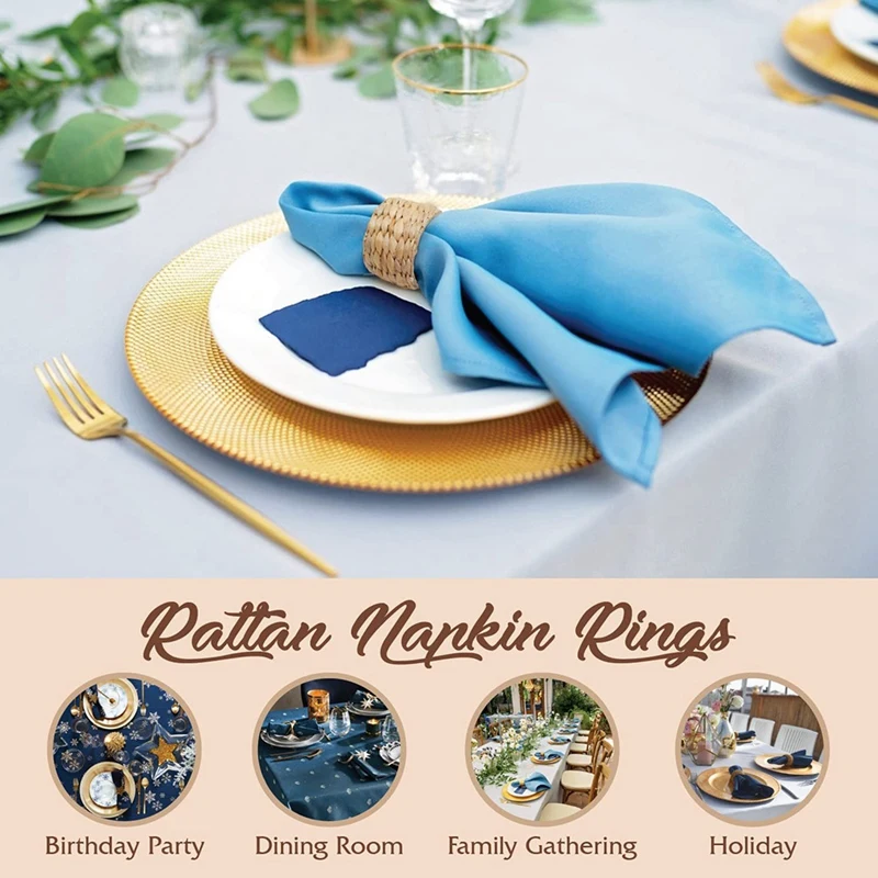 24Pcs Napkin Rings,Water Hyacinth Napkin Holder Rings - Rustic Napkin Rings For Birthday Party, Dinner Table Decoration