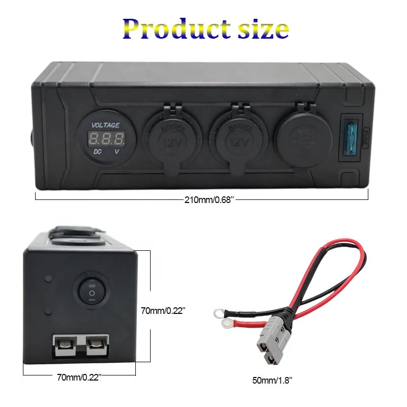 24V 50A RV Electrical Control Multi-function Box IP65 Cigarette Lighter USB Power Switch Circuit Breaker