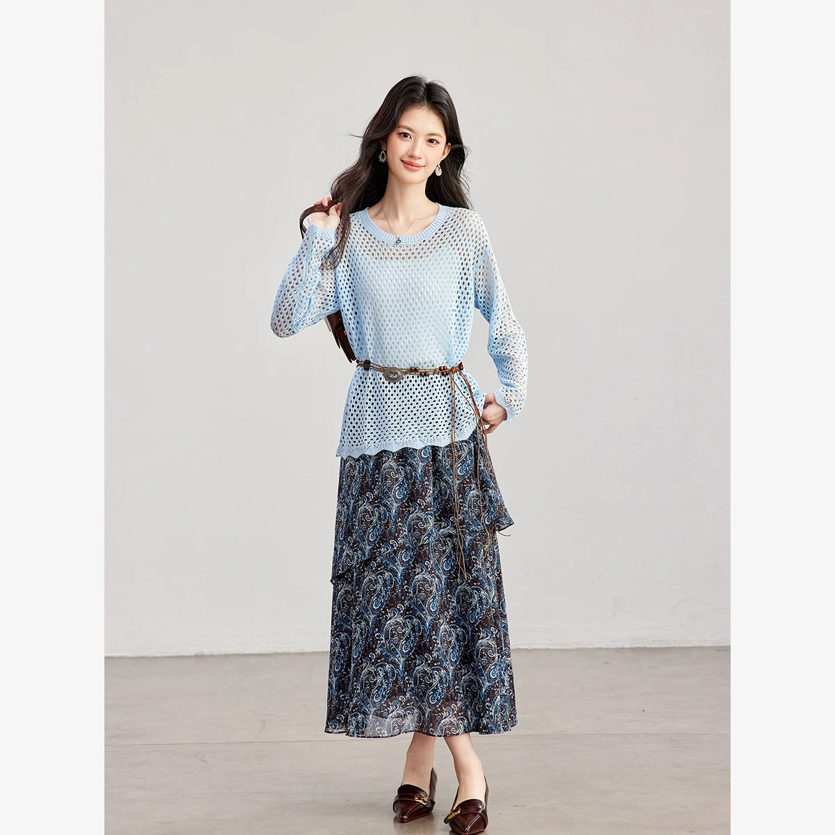 VIMLY Women's Two-piece Set 20 - Midi Skirt Floral ulasan dan harga