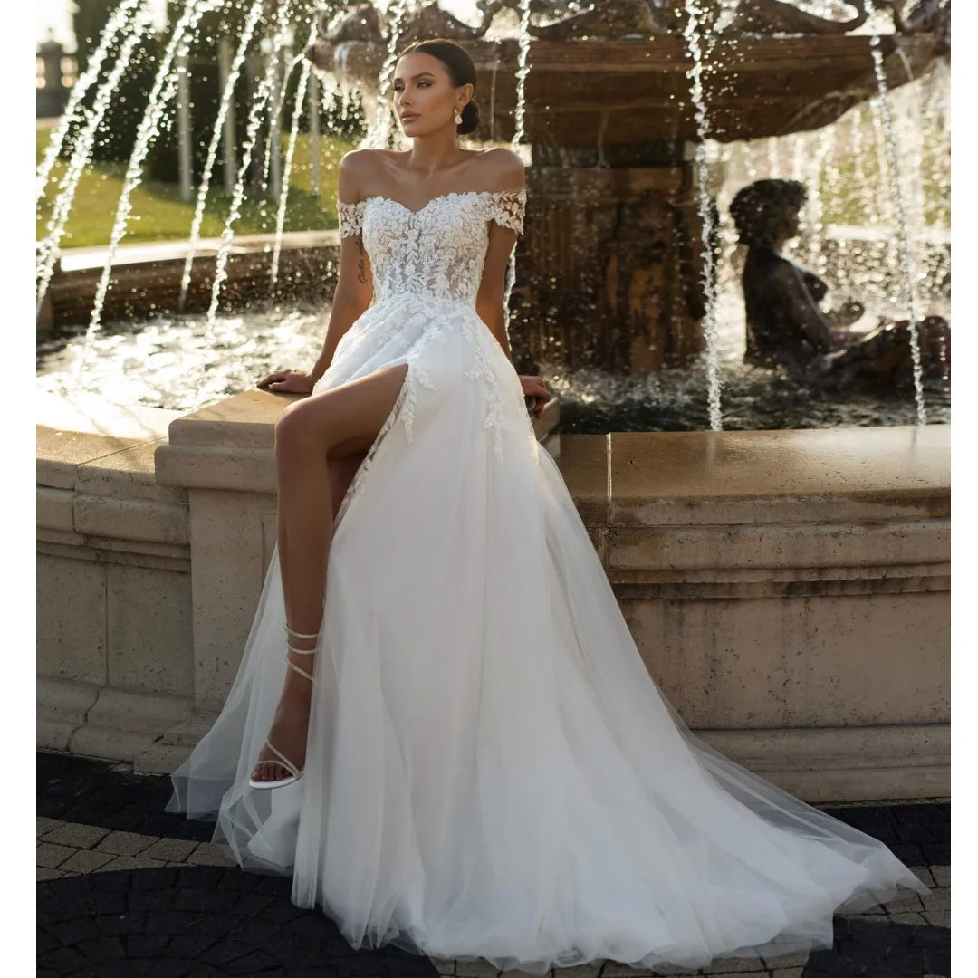 Boho Brautkleider Illusion Korsett Vestido de Novia mit Schlitz Hochzeit Party Kleid Elegante Vestidos Angepasst