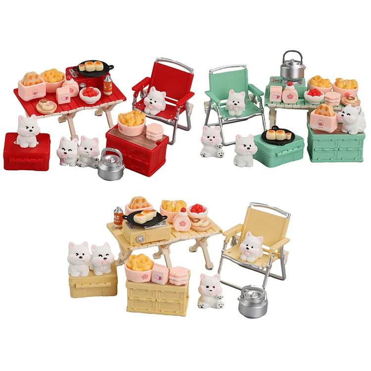 Accesorios para casa de muñecas, Mini escena, bonitas sillas de mesa para acampar, juego de cachorros para mascotas, juguete de casa de juego de simulación para niños, adornos pequeños creativos