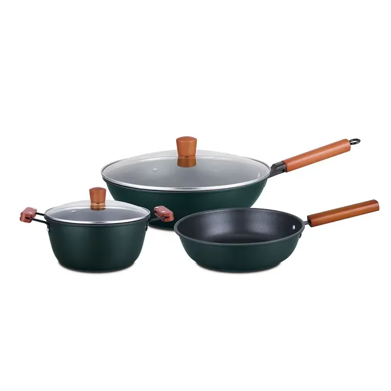 5-Piece wooden handle non-stick pots and pans non-stick cookware set