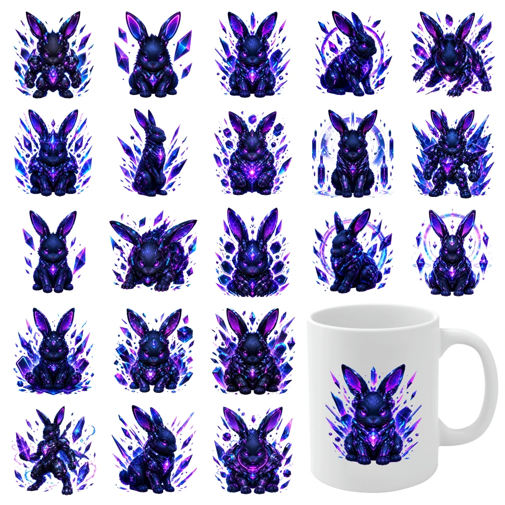 21 Pcs Crystal Rabbit UV DTF Stickers DIY Water Bottle Glass Glass DTF Transfer Stickers UV DTF Transfer Stickers for Glass Cups