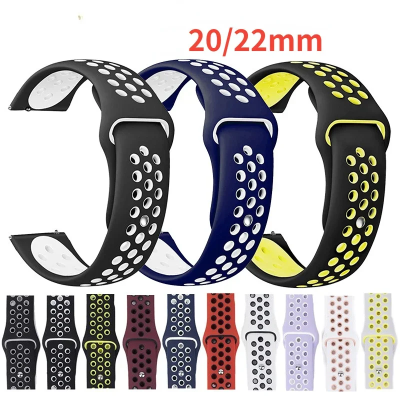 22 مللي متر 20 مللي متر حزام (استيك) ساعة لساعة سامسونج جالاكسي 6-5-برو-4-كلاسيك/أكتيف 2 سيليكون الرياضة هول سوار هواوي GT 4-3-2e-pro حزام