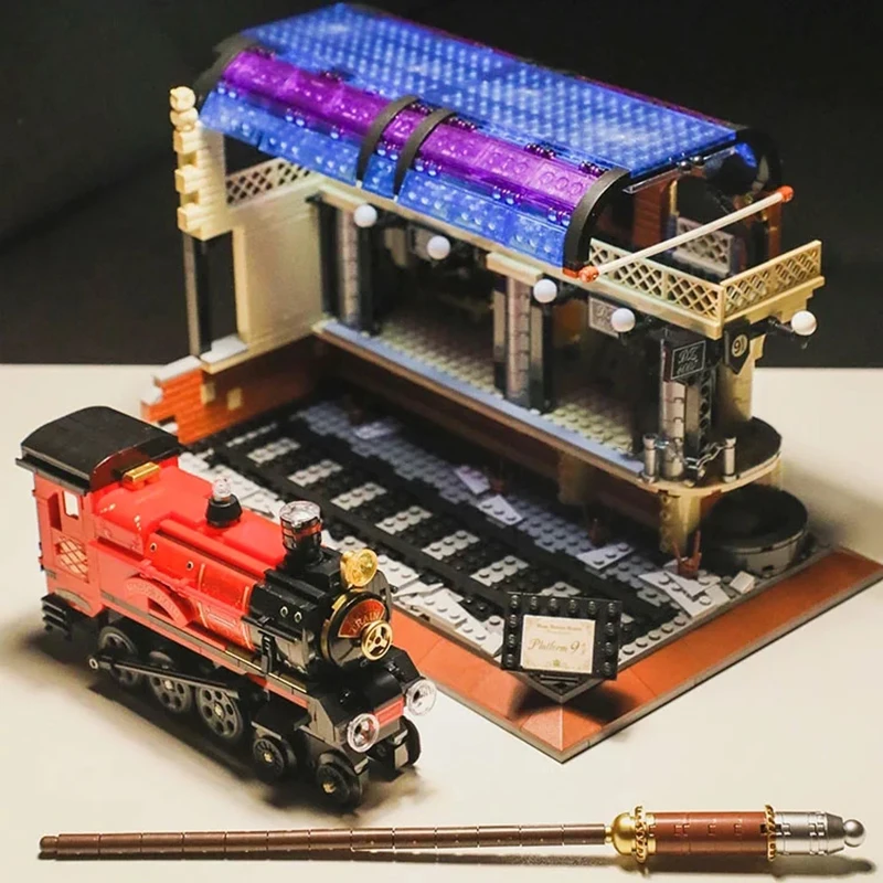 Lezi 6007 estação ferroviária mágica, trens expresso, trilhos, locomotiva a vapor, modelo de arquitetura, mini blocos de tijolos, brinquedo de construção, sem caixa