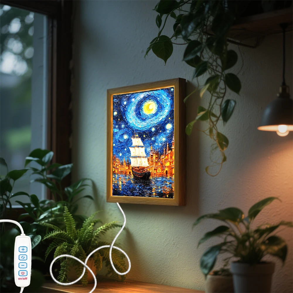 Led ضوء المصباح اللوحة إطار الصورة 2 في 1 مصابيح طاولة الحائط المصابيح أضواء الليل فان جوخ الفن مكتب Luces Decorativas هدايا المنزل #2