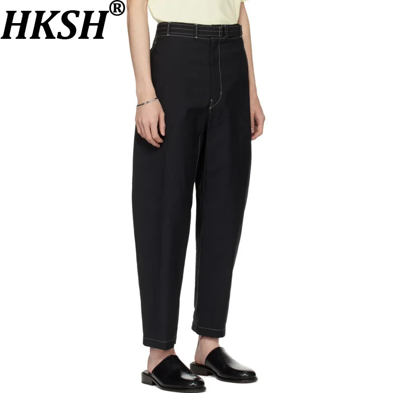HKSH Spring New Men Tide Dark European American Retro Style Chic Loose Tapered Skinny Pants Color Block Stitching Casual HK19689