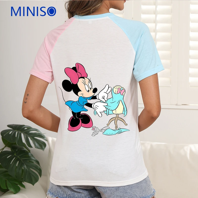 

Women's Short Sleeve Top Cartoon Clothes Trends 2025 Custom Disney Mickey Minnie Printed Tees Ladies Clothing Y2k t-Shirt New