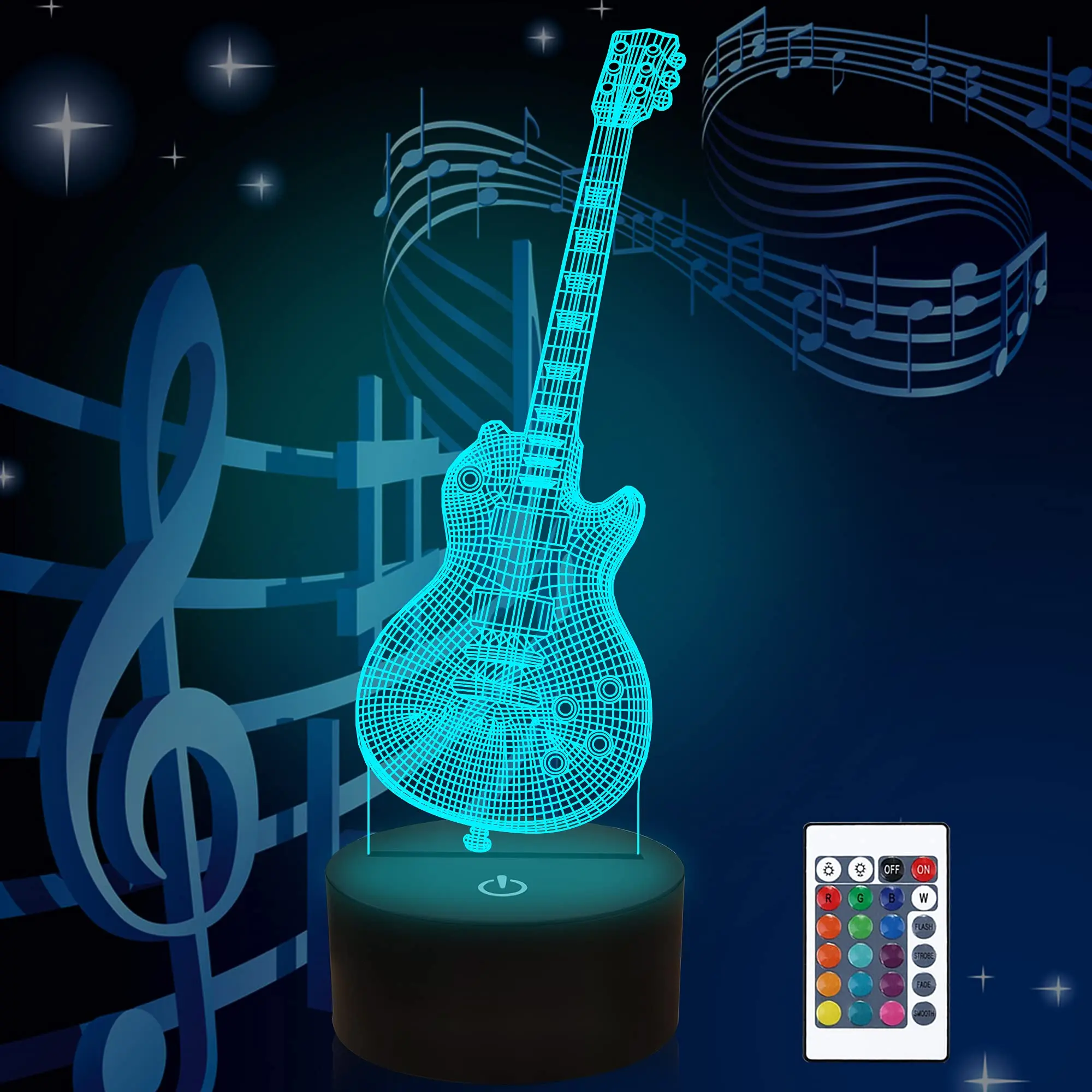 Guitar Lamp Gift, Electric Guitar 3D Night Light Remote Control 16 Color Changing Desk Lamp Kids Room Decor Xmas Birthday Gifts