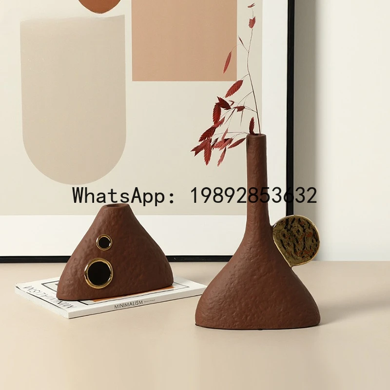 

Ceramic Vase Geometric Triangle Hollowed-out Flower Arrangement Flower Vase Artistic Flowerpot Home Decoration Accessories