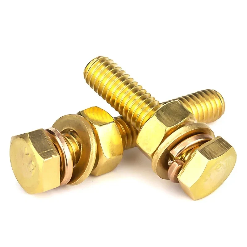 M3-M16 Solid Copper Hex Head Bolt Nut Washer Set / Full Thread Outer Hexagon Screws Kit with Matching Fasteners