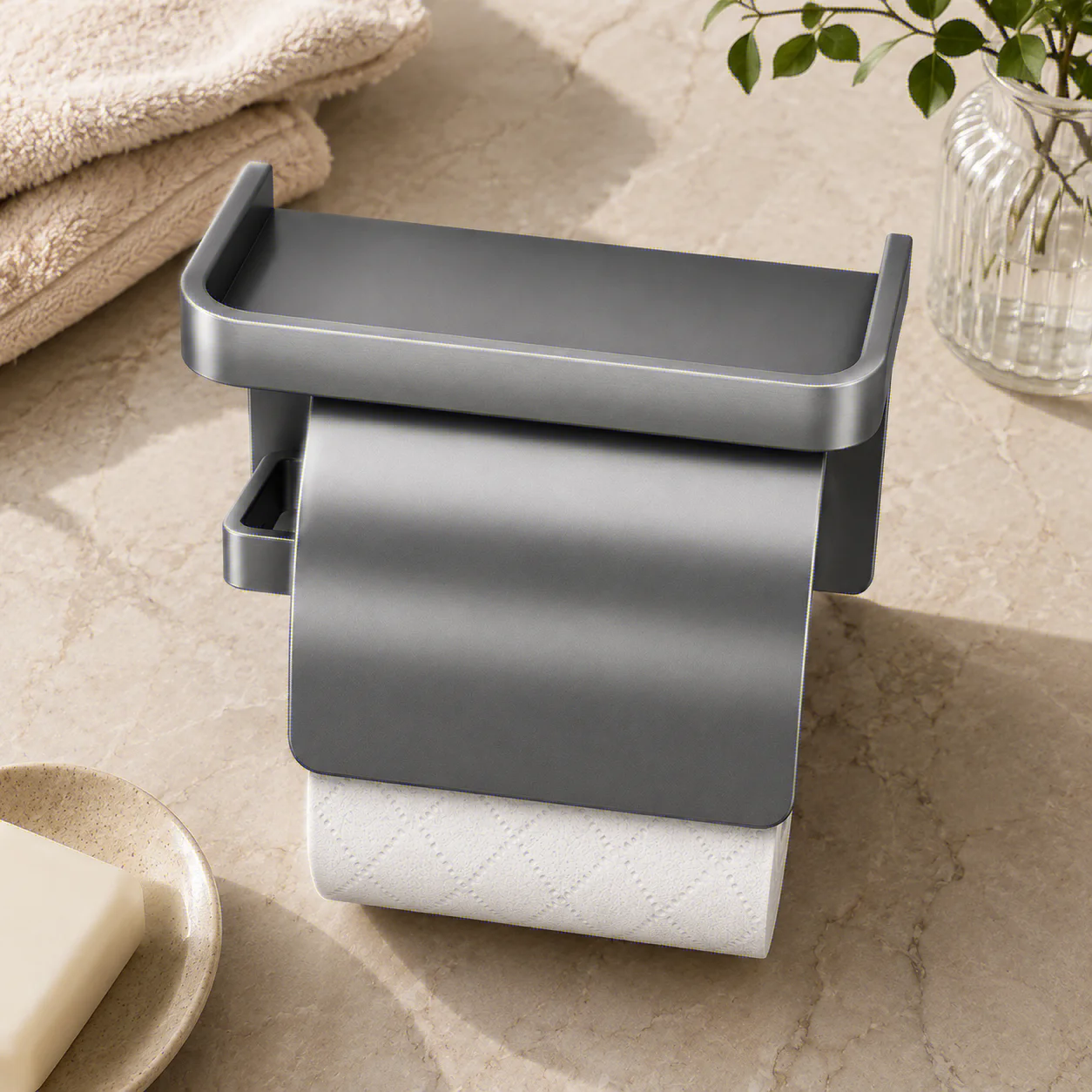 Self Adhesive Toilet Paper Roll Holder with Storage Rack Perforated Installation Tissue Holder Toilet Paper Holder image 5