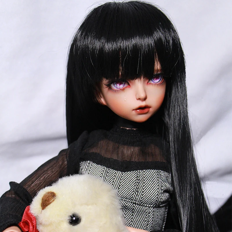 Doll Wig 1/3 1/4 1/6 1/8 1/12 High Temperature Wire Black Straight BJD Wig Super Hair