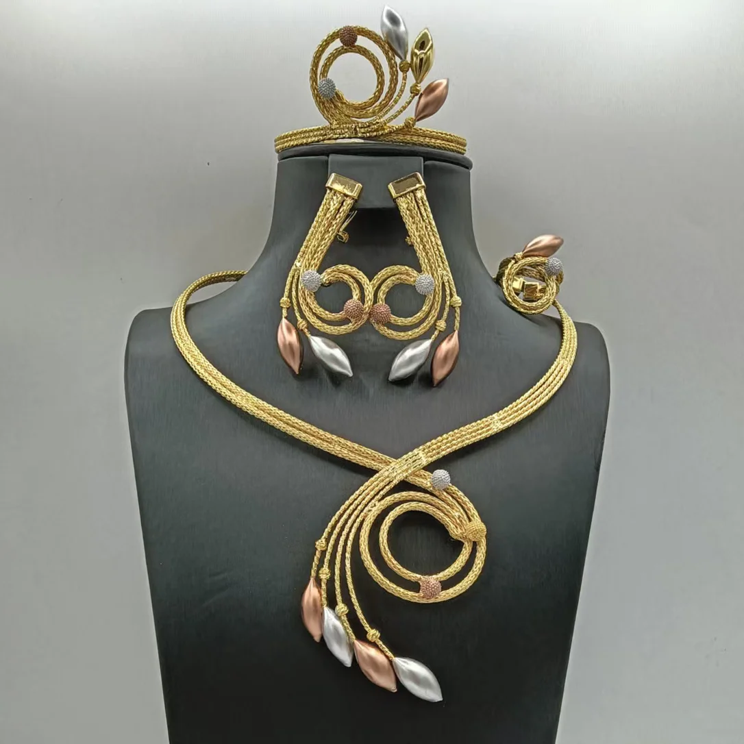 Special Three Tone Skeleton Tails Shape Jewelry Set Hotsale Choker Necklace Bracelet Earrings Ring 4PC Jewellery Free Shiping