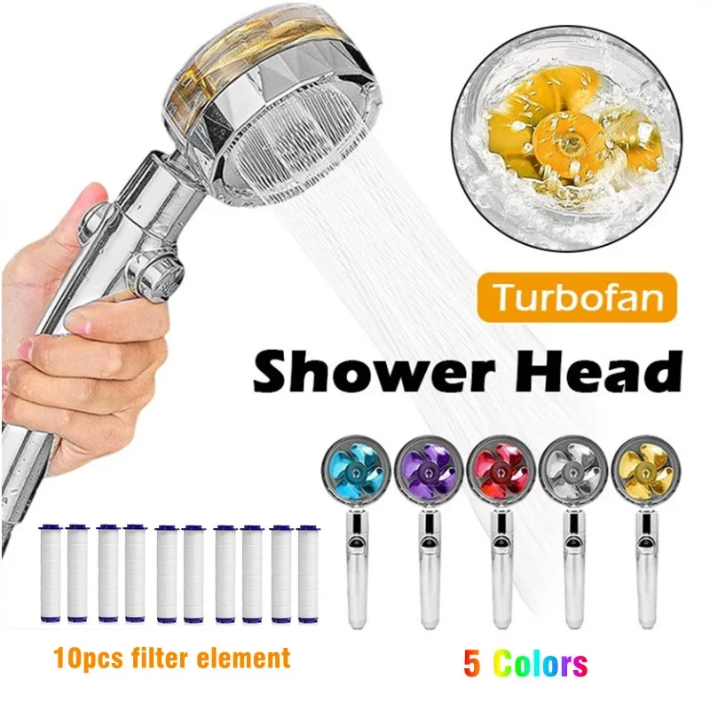 Water Saving Shower Head High Preassure Turbo Propeller Flow Showerhead with Fan Built-in Filter Rainfall Bathroom Accessories