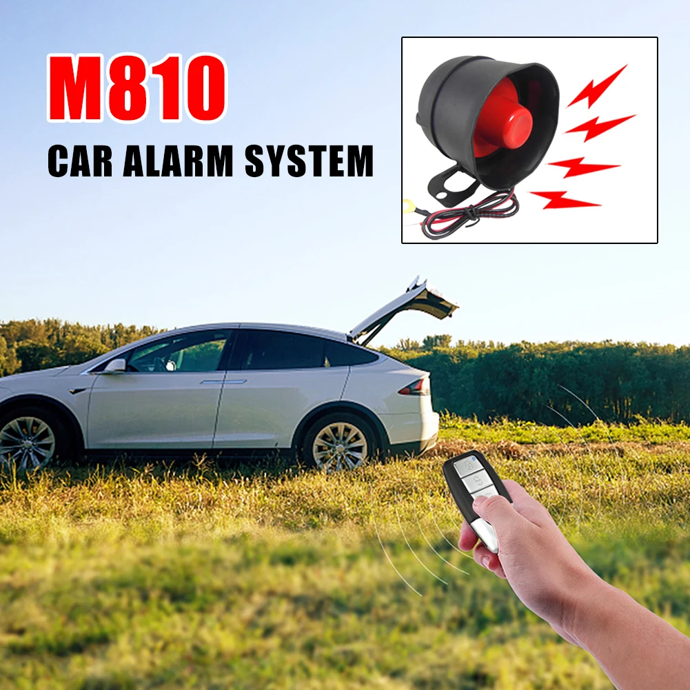 12V Car Security System Horn Siren Alarm with 2 Remote Controls Anti-Theft One-Way Automotive Alarm System Burglar Protection